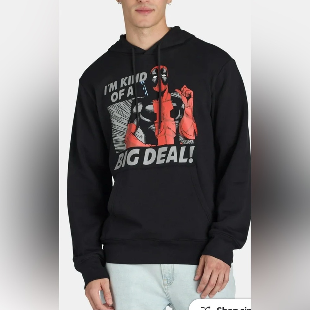 Deadpool“I’m Kinda Of A Big Deal” Hoodie, Black Red Logo Men's Pullover Sizes S